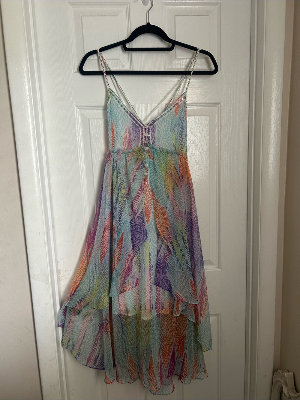 Free People Pastel Multicolor Leaf-Print Fairy Midi Dress